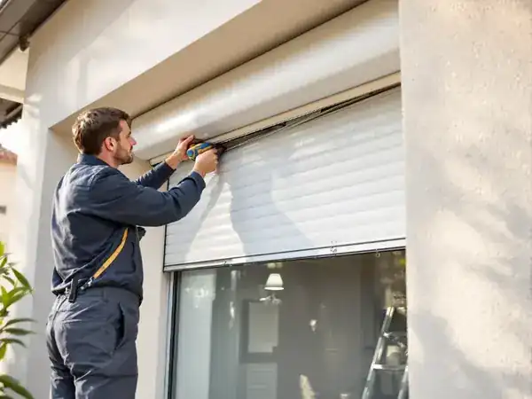 Technicien reparant un volet roulant a Wavre